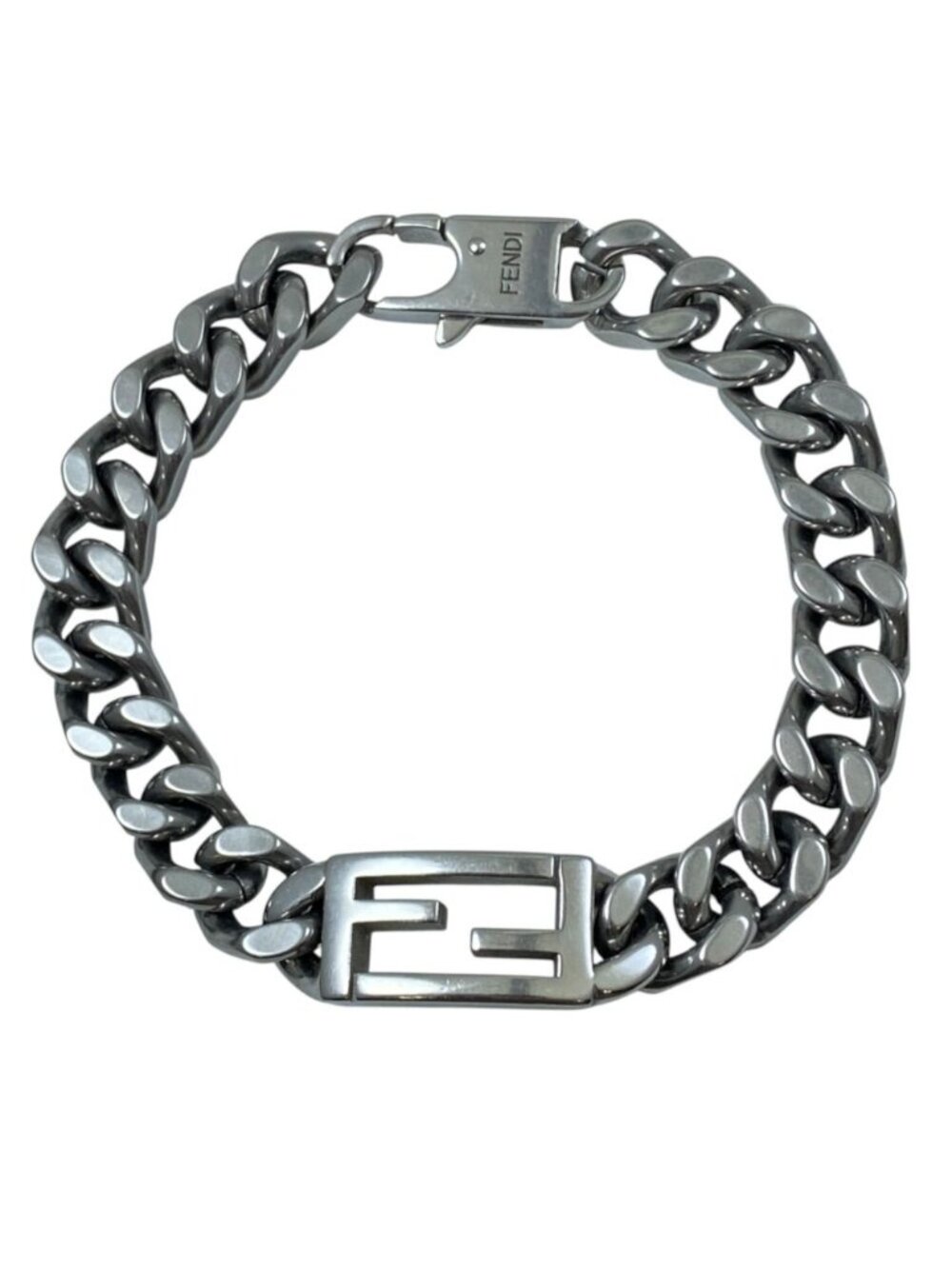 Fendi Baguette Bracelet FF Logo Metal Silver